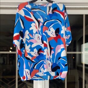 Red and Pink Boxy Blouse with Short Sleeves